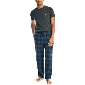 Nautica Men's Flannel Pajama Pants & Solid Pajama T-Shirt Set Size XXL